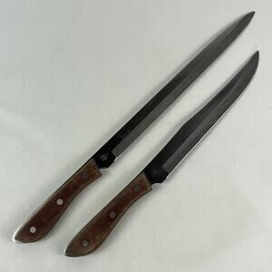 Vintage Emperor Steel Japan Kitchen Knives Set 2 Wood Handles Household Steel